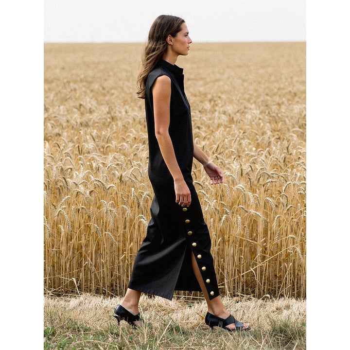 Women's Black Column Dress, side view