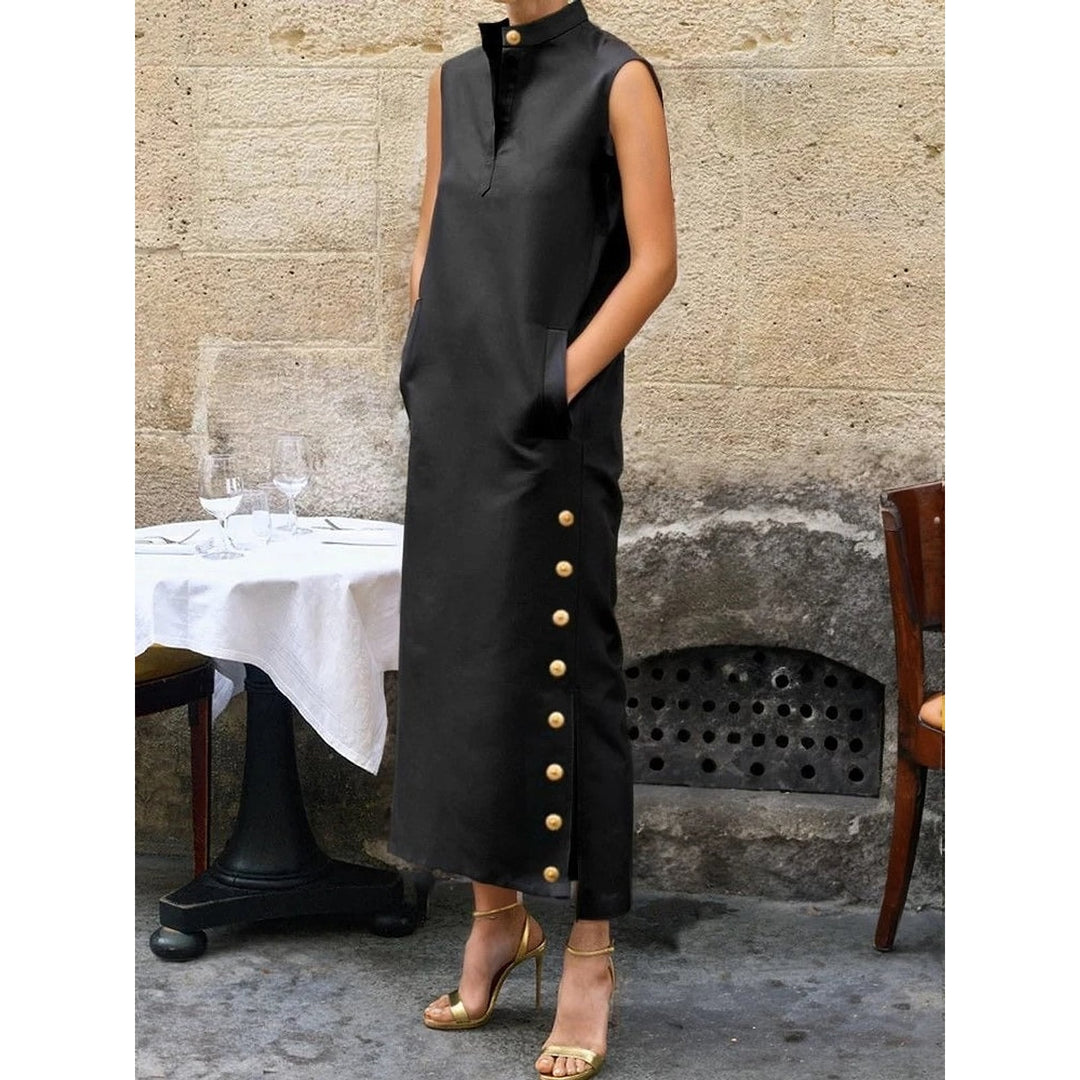 Women's Black Column Dress, front view 3