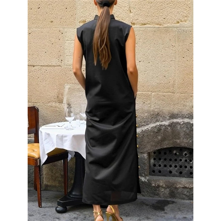 Women's Black Column Dress, back view