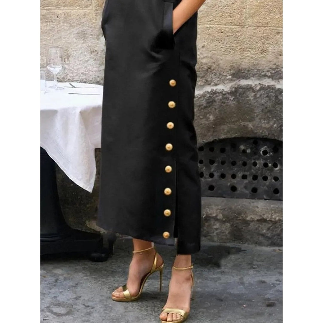 Women's Black Column Dress, detail view 2