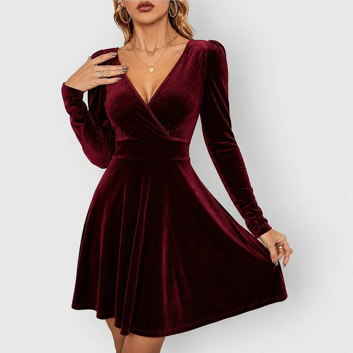 Women's Velvet Mini Dress in Red, front view