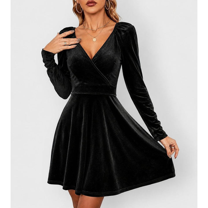 Women's Velvet Mini Dress in Black, front view