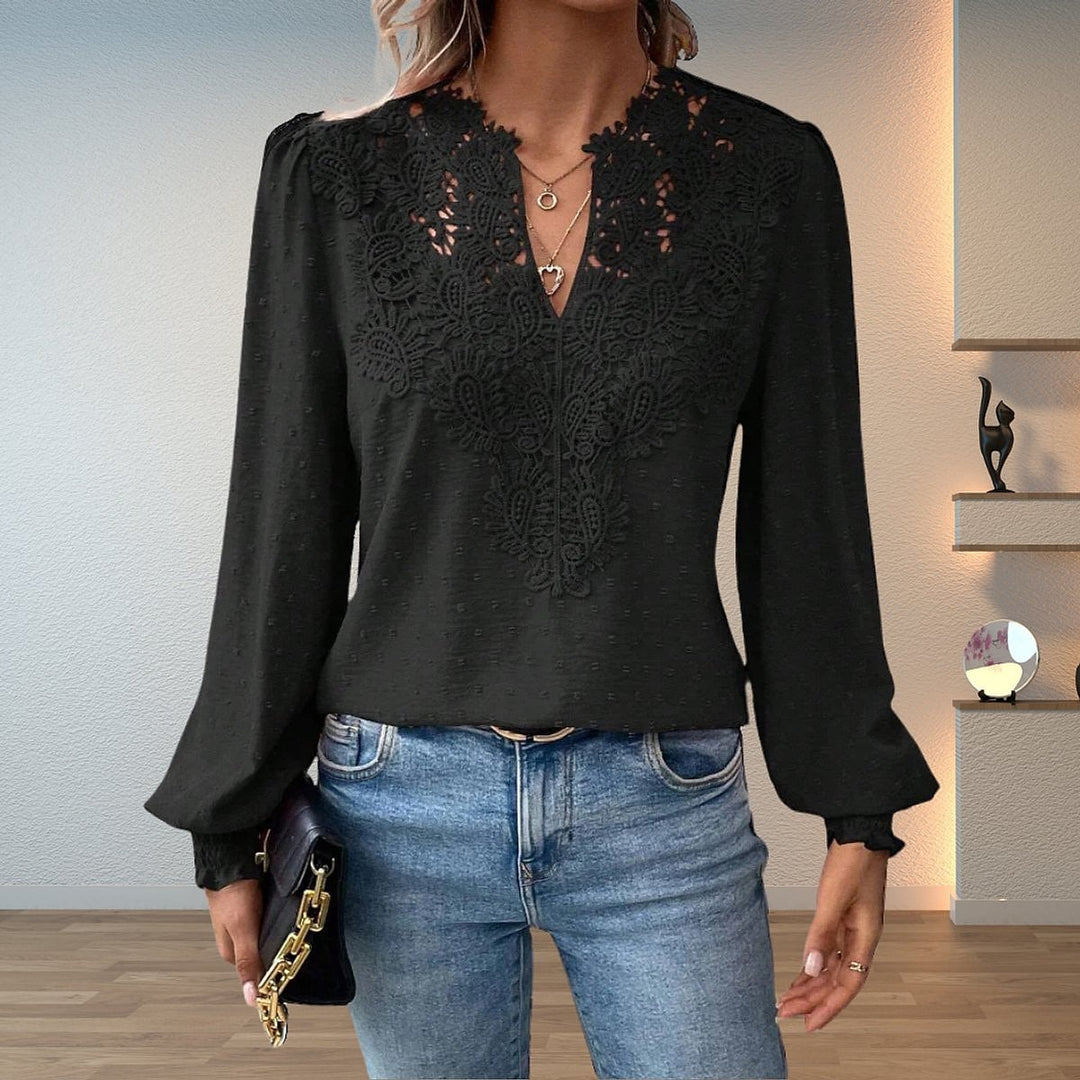Women's Lace Trim Blouse in Black, front view