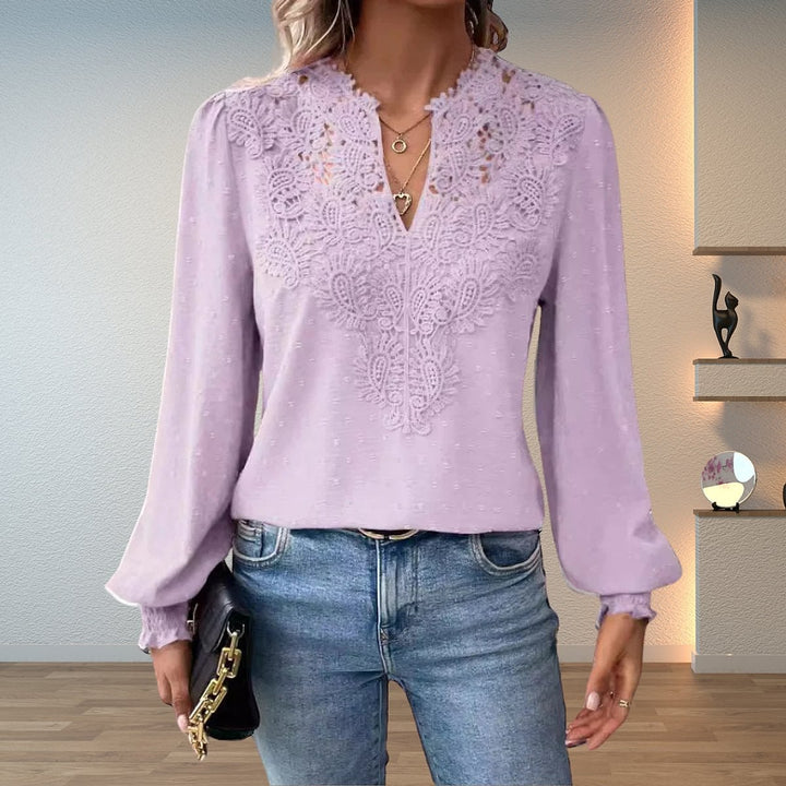 Women's Lace Trim Blouse in Purple, front view
