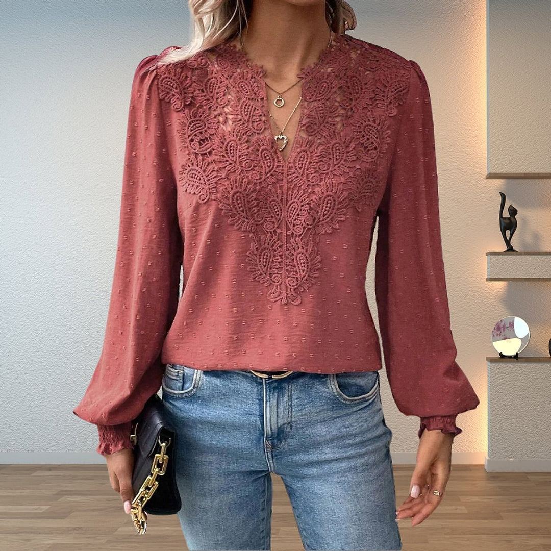 Women's Lace Trim Blouse in Light Pink, front view