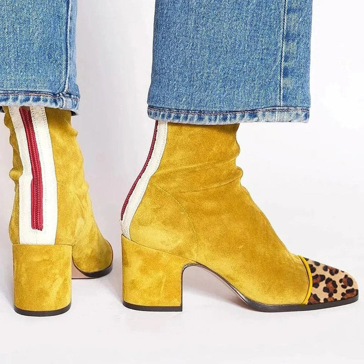 Women's Leopard Toe Ankle Boots in Yellow, back view