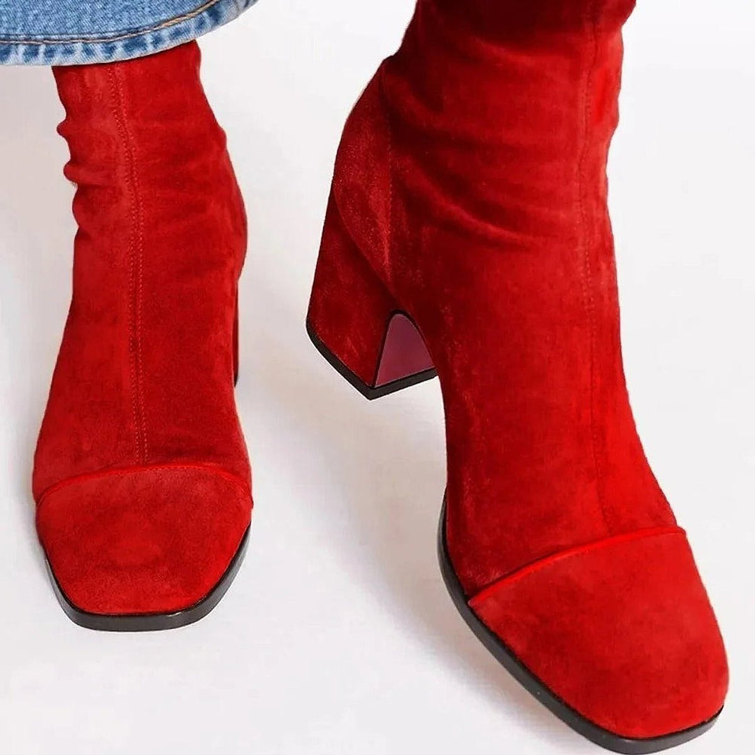 Women's Leopard Toe Ankle Boots in Red, front view