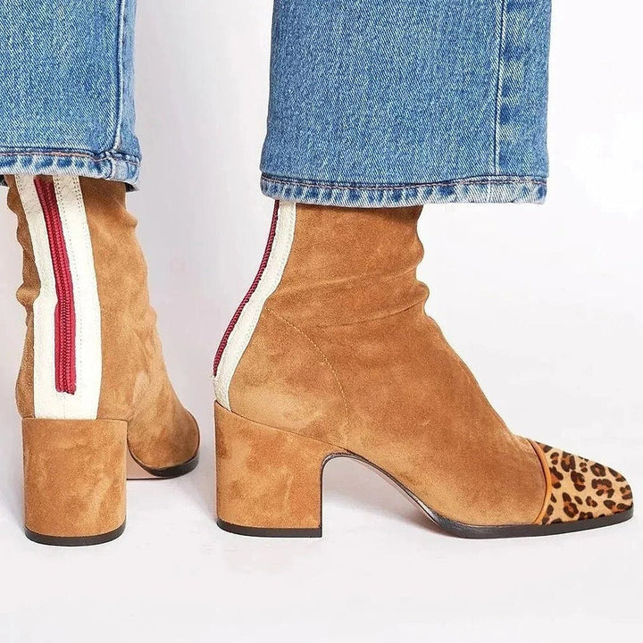 Women's Leopard Toe Ankle Boots in Brown, back view