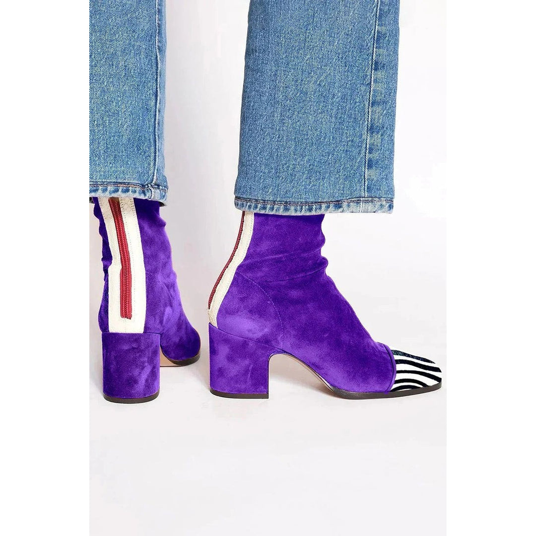 Women's Leopard Toe Ankle Boots in Purple, back view