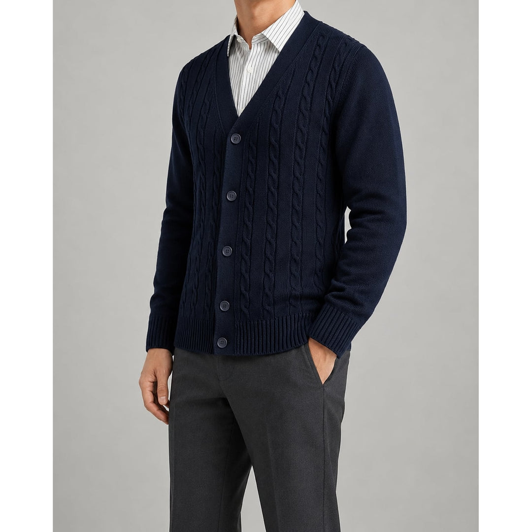 Men's Cable Knit Cardigan, front view