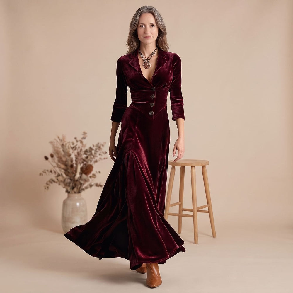 Women's Velvet Blazer Dress in Burgundy, front view