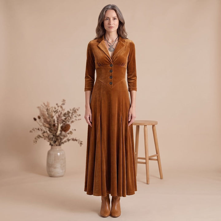 Women's Velvet Blazer Dress in Brown, front view