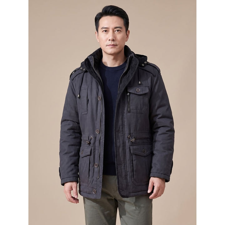 Men's Parka Jacket in Black, front view