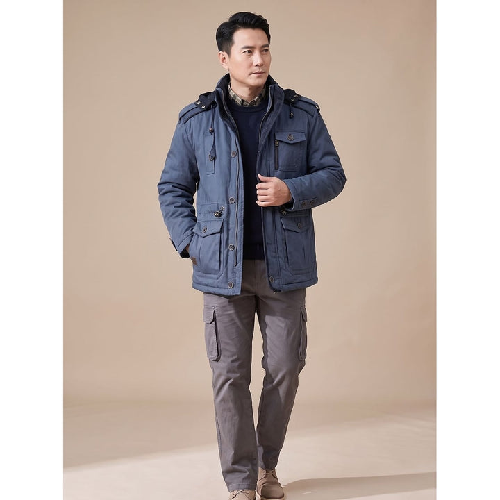 Men's Parka Jacket in Navy Blue, front view