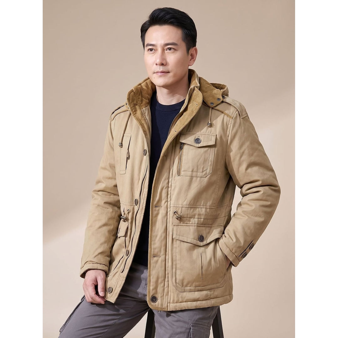 Men's Parka Jacket in Khaki, front view