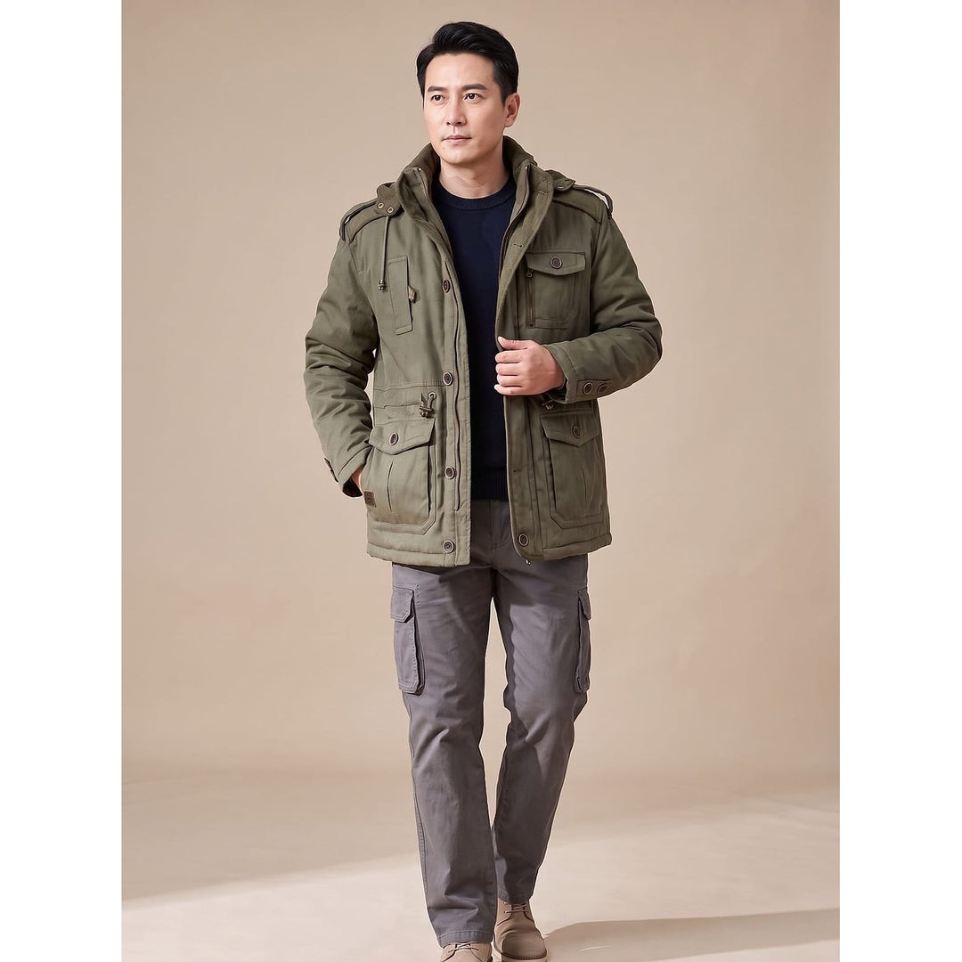 Men's Parka Jacket in Olive Green, front view