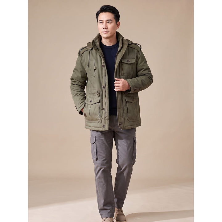 Men's Parka Jacket in Olive Green, front view