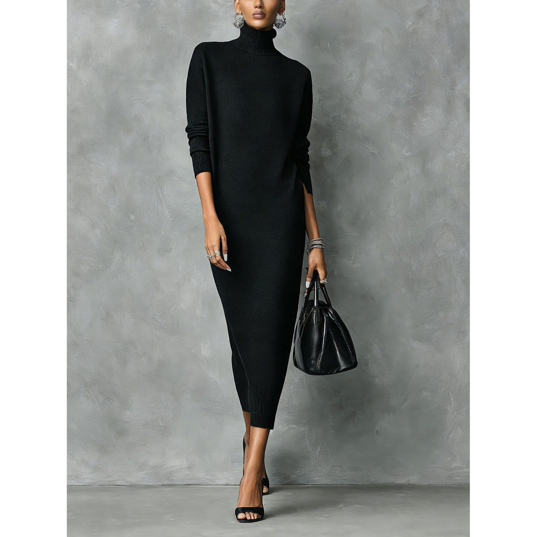 Women's Turtleneck Dress in Black, front view