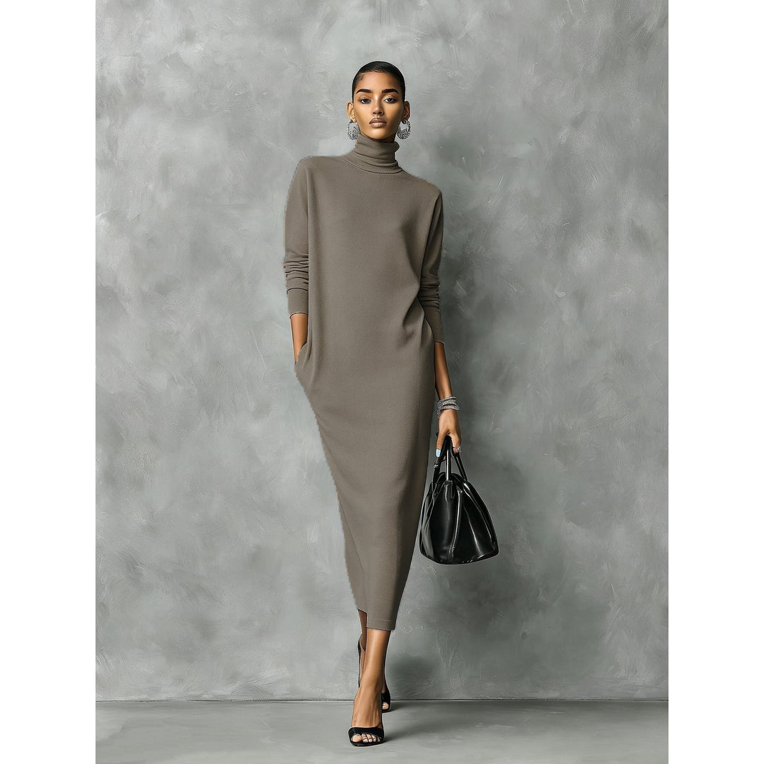 Women's Turtleneck Dress in Khaki, front view