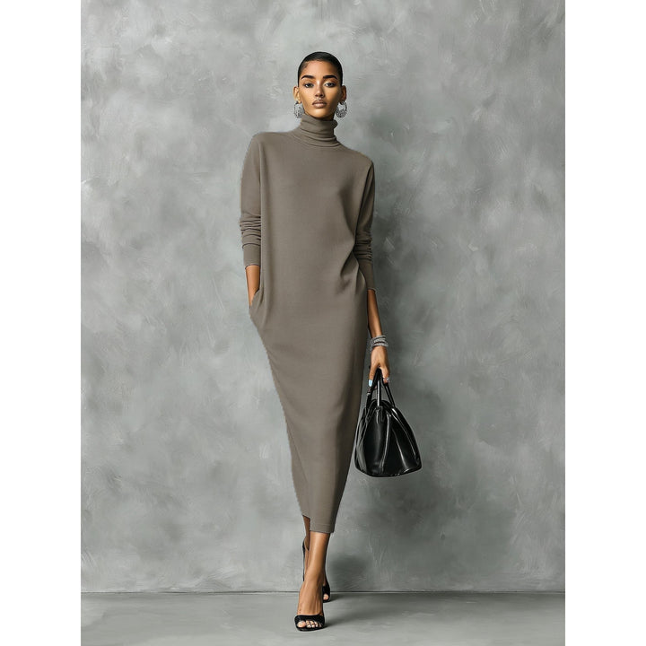 Women's Turtleneck Dress in Khaki, front view