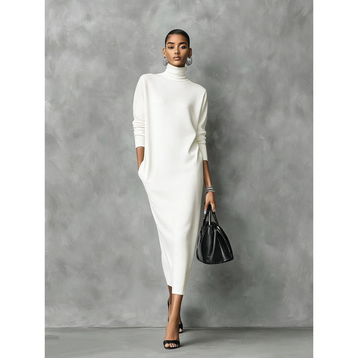 Women's Turtleneck Dress in White, front view