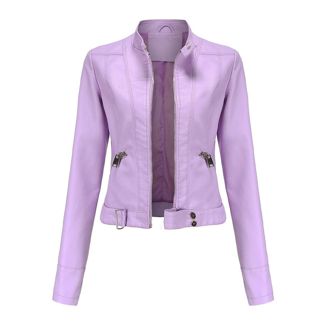 Women's Cropped Faux Leather Jacket in Lilac, front view