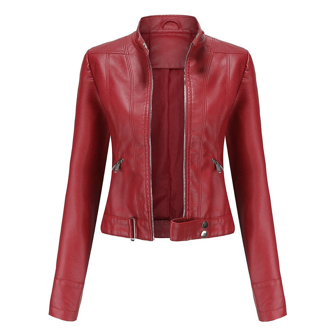 Women's Cropped Faux Leather Jacket in Red, front view