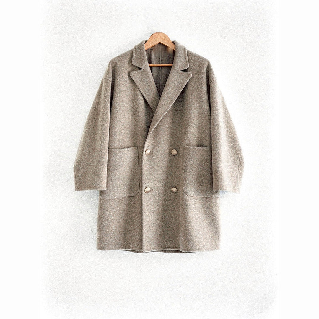 Women's Wool Pea Coat in Beige, front view