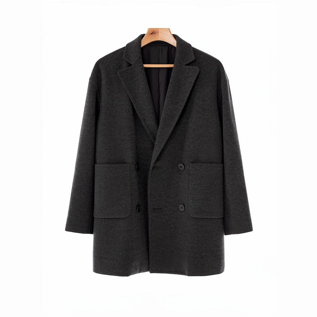 Women's Wool Pea Coat in Charcoal, front view