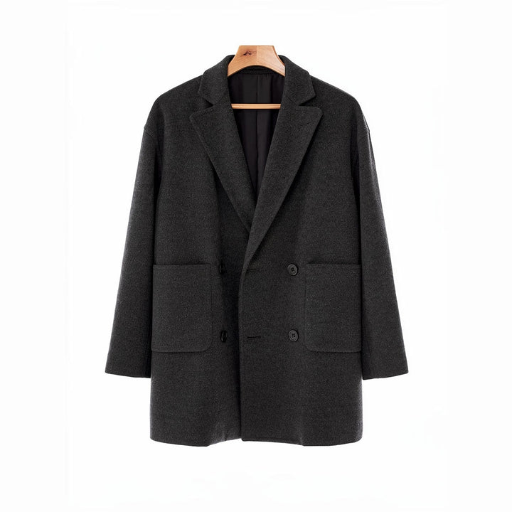 Women's Wool Pea Coat in Charcoal, front view