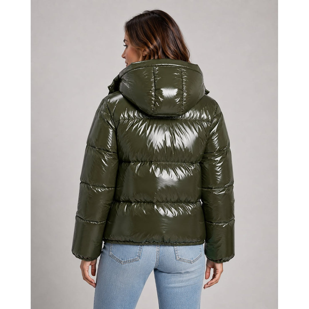 Women's Cropped Hooded Puffer Jacket, back view