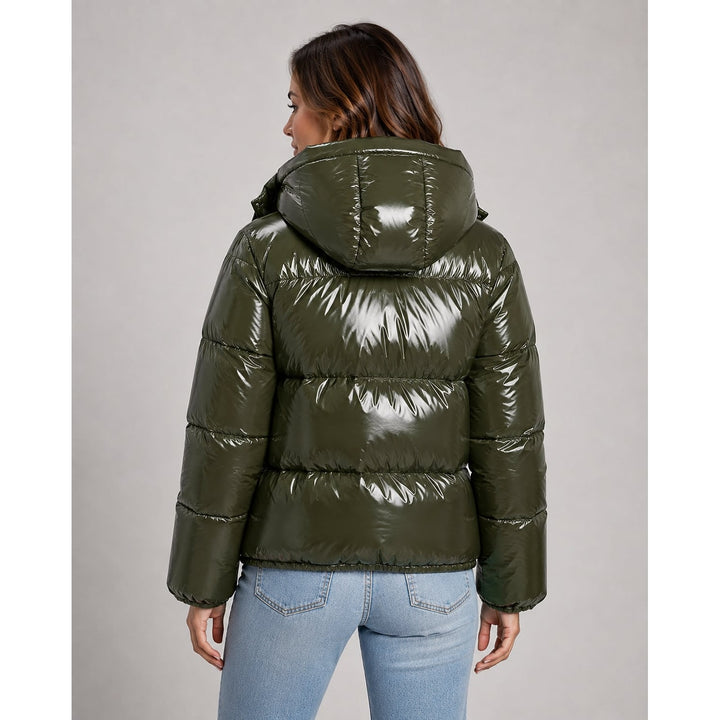 Women's Cropped Hooded Puffer Jacket, back view