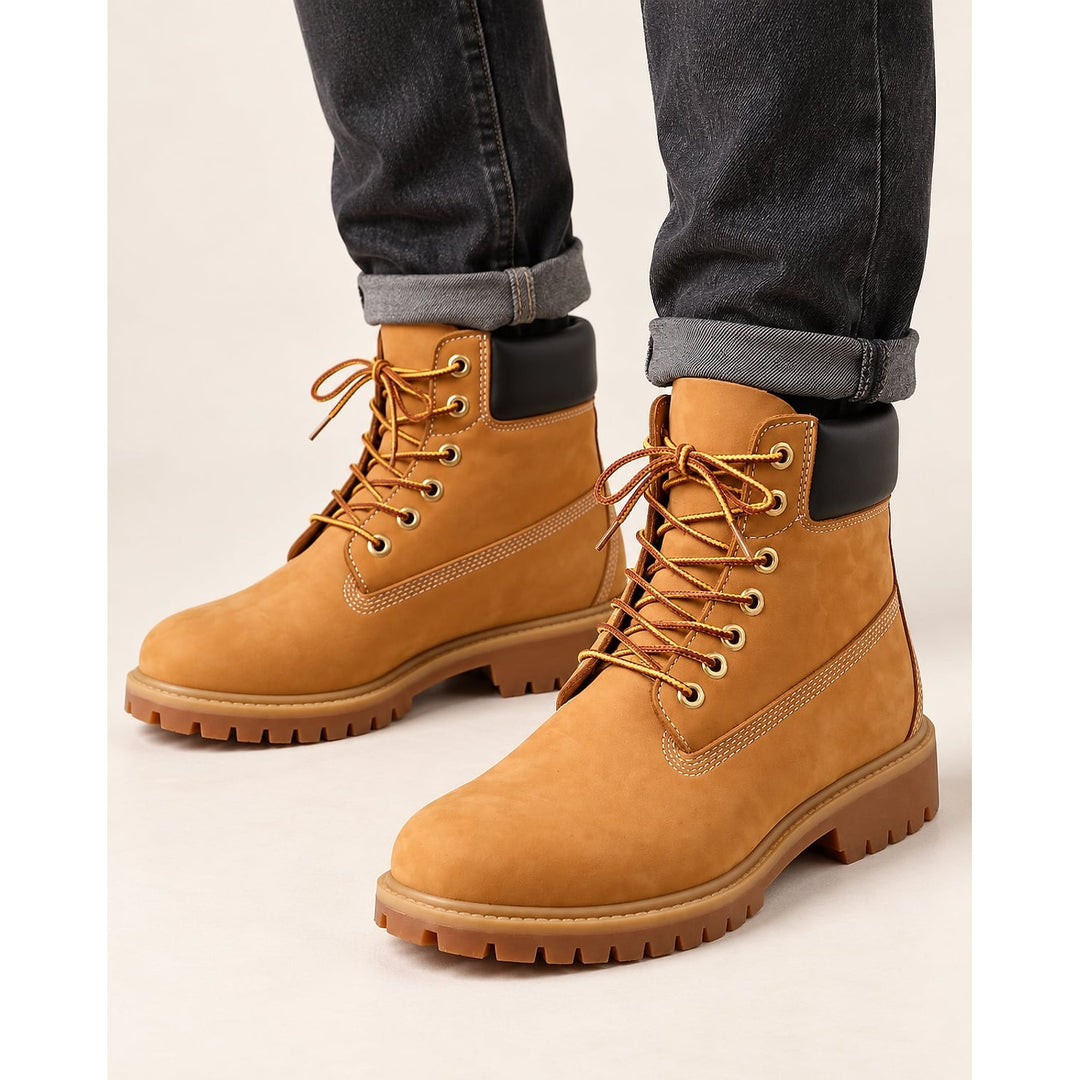 Men's Lace Up Boots in Tan, front view