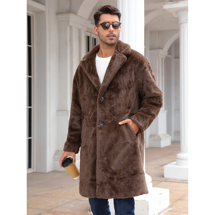 Men's Faux Fur Coat in Brown, front view