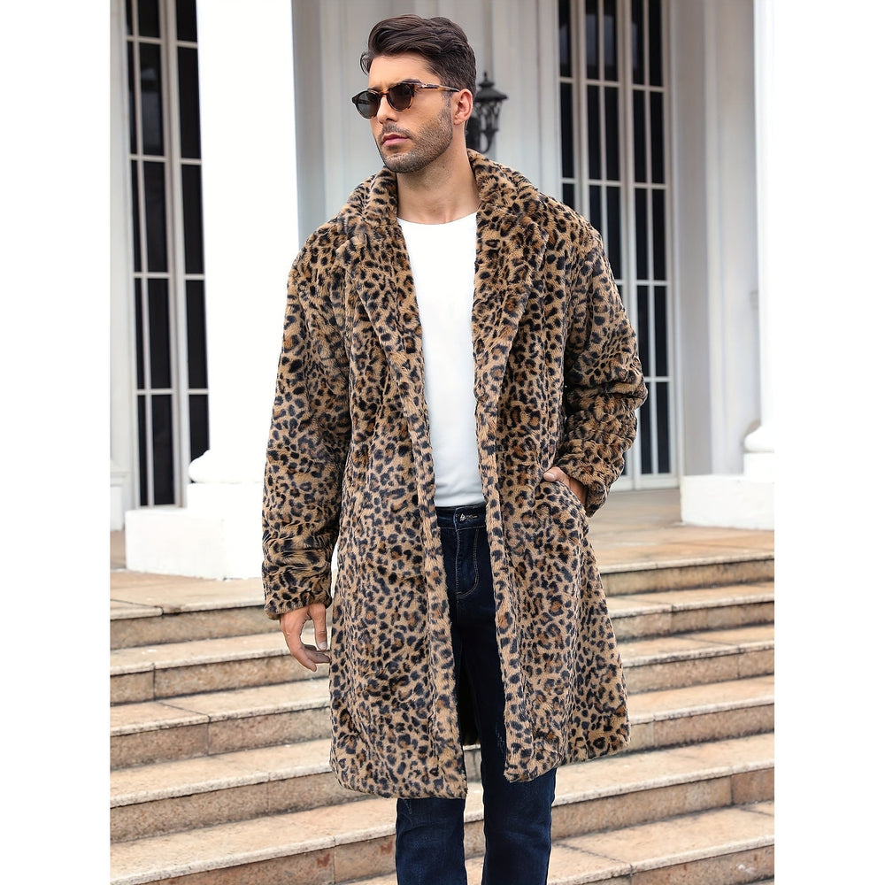 Men's Faux Fur Coat in Panther Print, front view