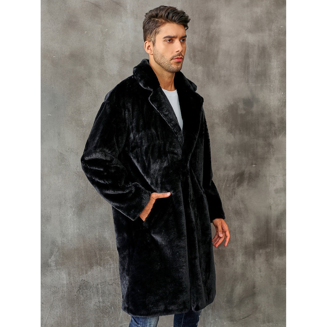 Men's Faux Fur Coat in Black, front view