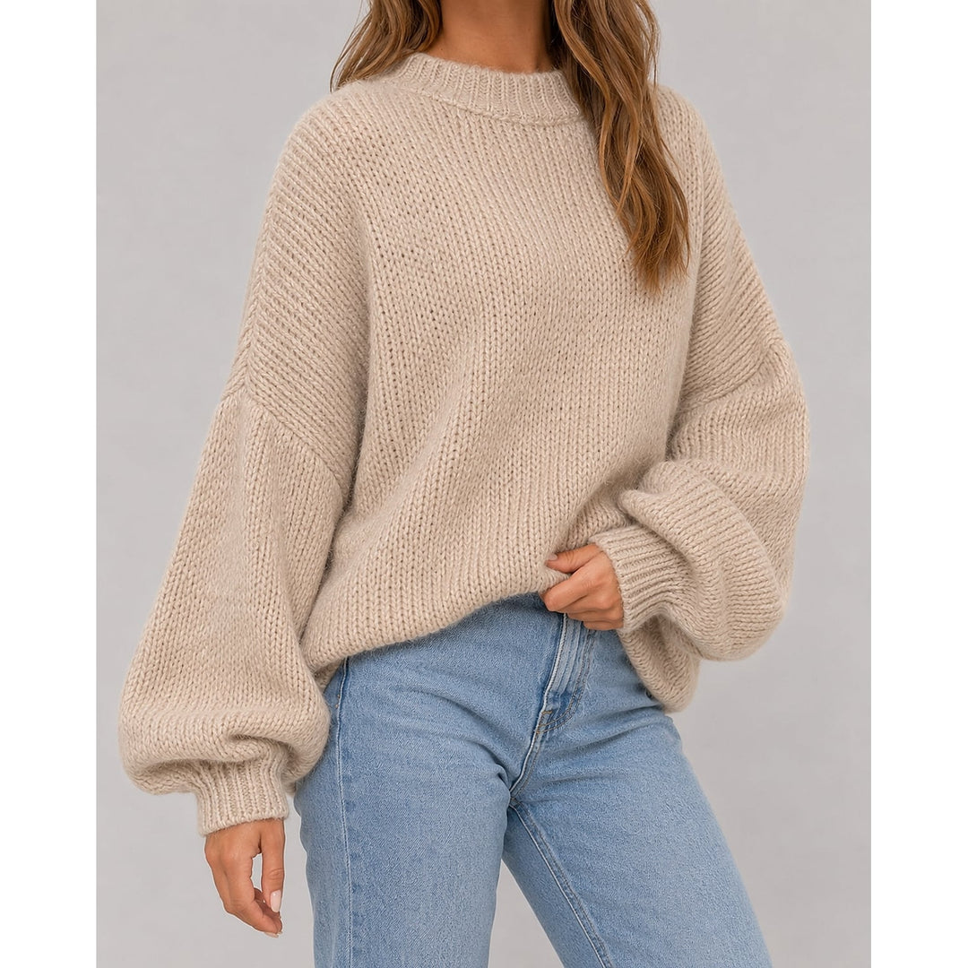 Women's Oversized Sweater in Beige, front view