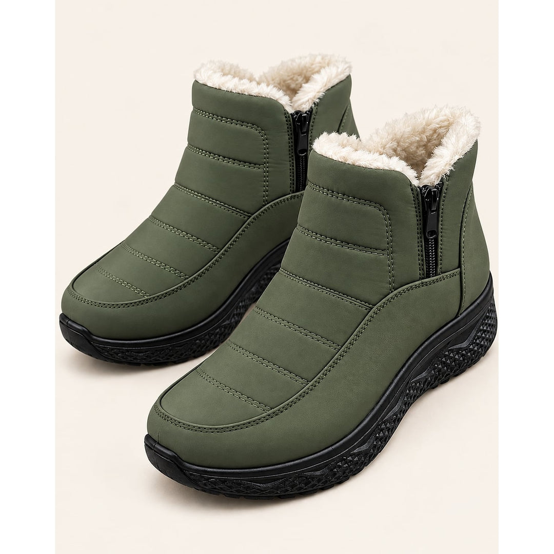 Women's Quilted Ankle Boots in Olive, detail view