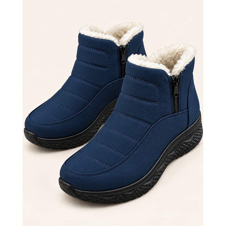 Women's Quilted Ankle Boots in Navy, front view