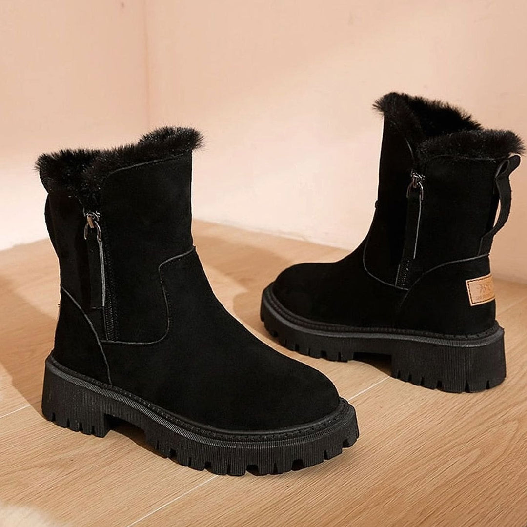 Women’s Lined Winter Ankle Boots in Black, front view