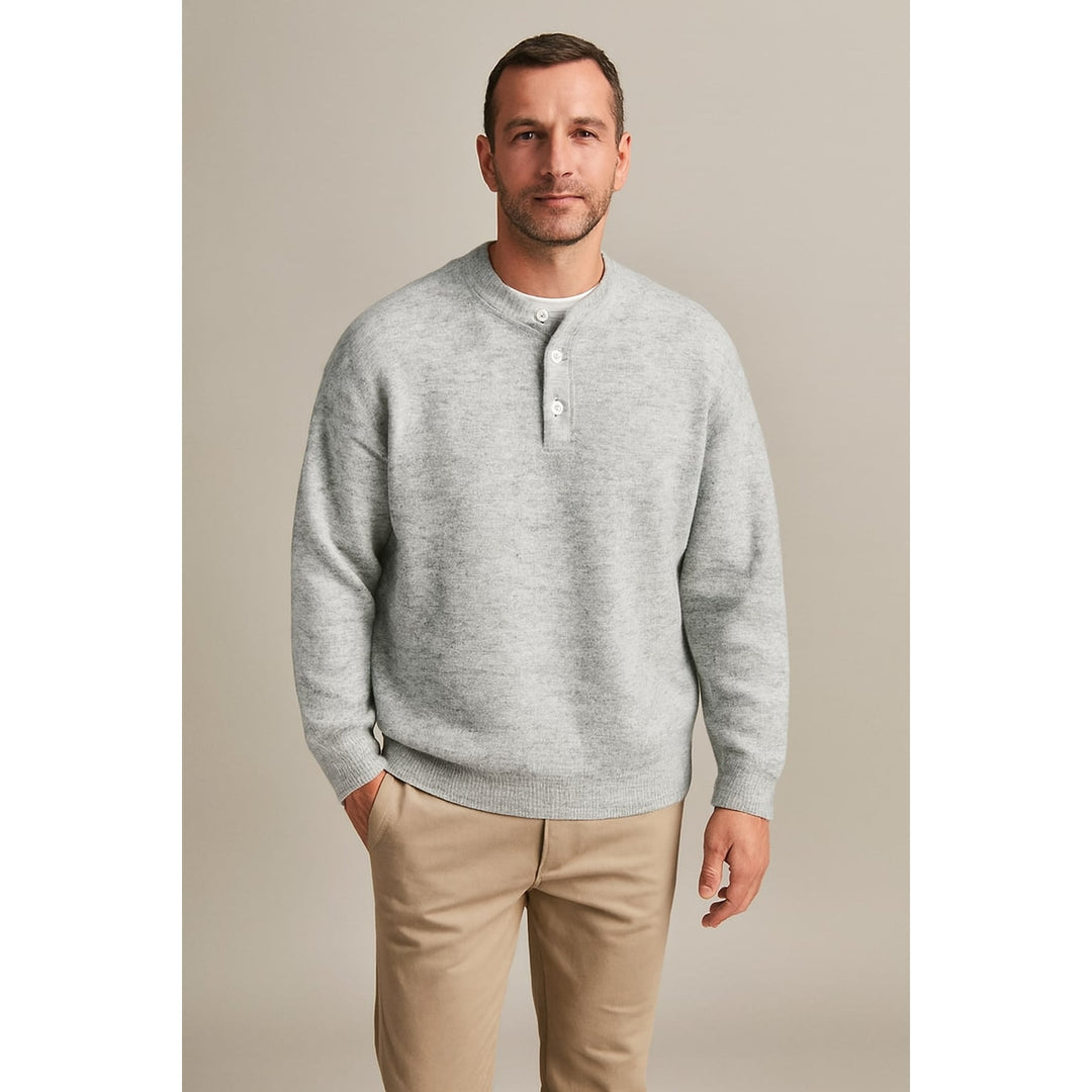 Men's Henley Sweater in Light Gray, front view