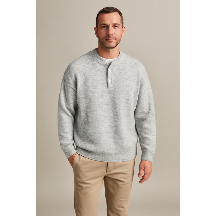 Men's Henley Sweater in Light Gray, front view