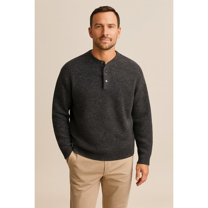 Men's Henley Sweater in Charcoal, front view