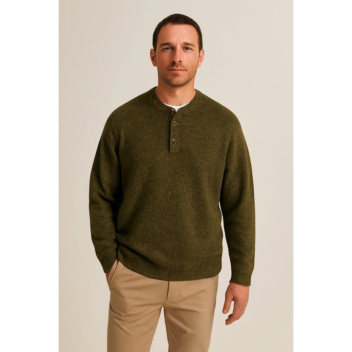 Men's Henley Sweater in Olive, front view