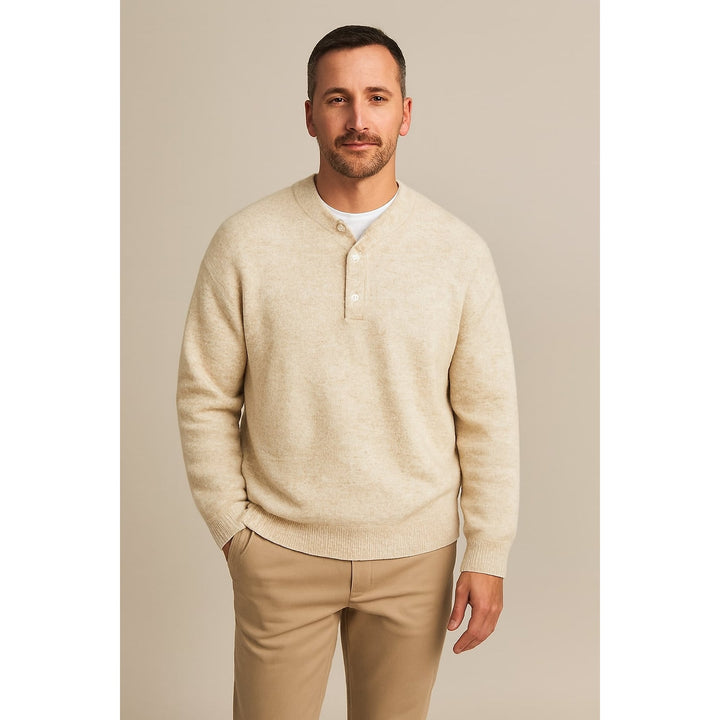 Men's Henley Sweater in Beige, front view