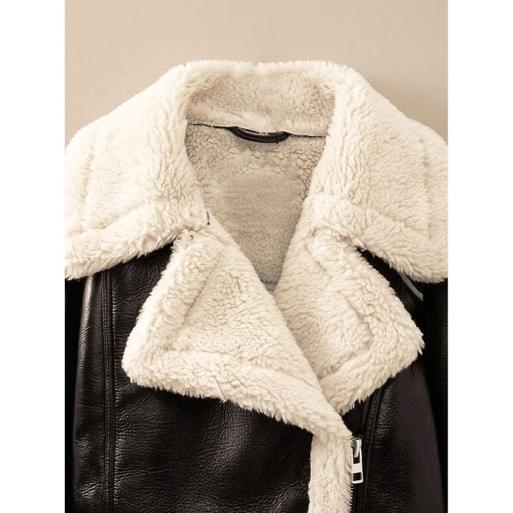 Women's Cropped Faux Leather Teddy Jacket, detail view