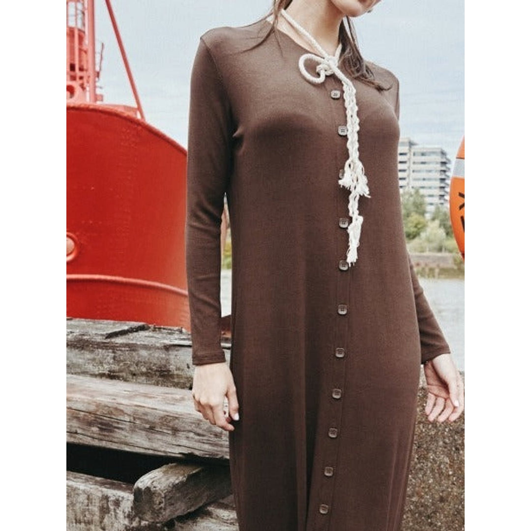 Women's Ribbed Button Front Maxi Dress, front view 2