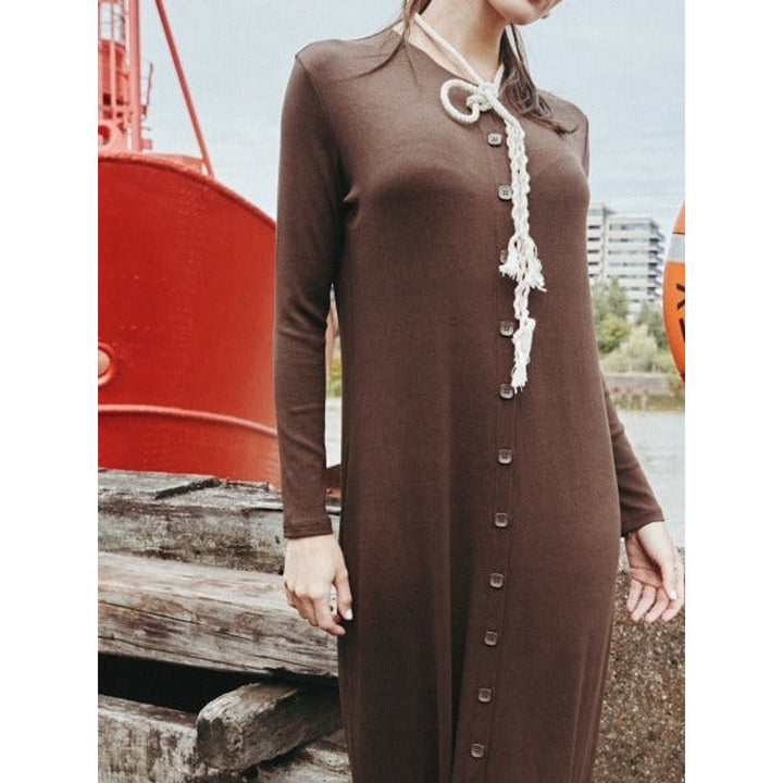 Women's Ribbed Button Front Maxi Dress, front view 2