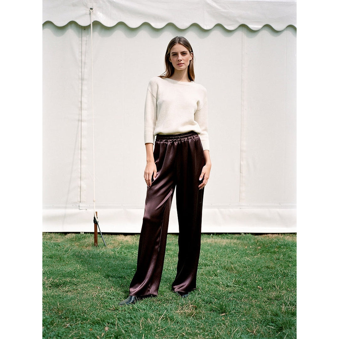 Women's Satin Pants in Brown, front view
