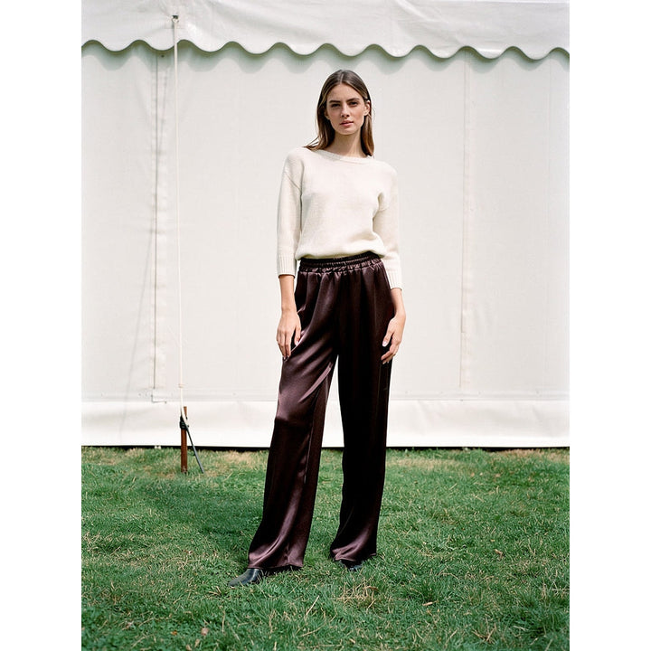 Women's Satin Pants in Brown, front view